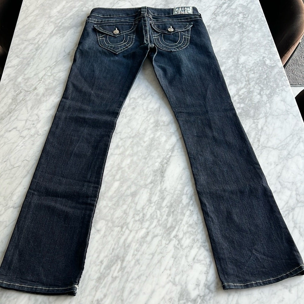 True Religion women’s jeans, straight leg, low rise, never washed/worn. Size 29